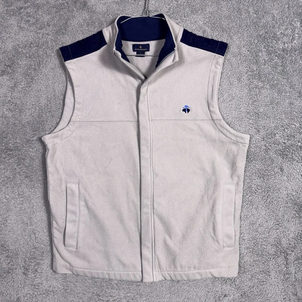 Brooks Brothers Vest Mens L Full Zip Fleece Logo Thermal Golf